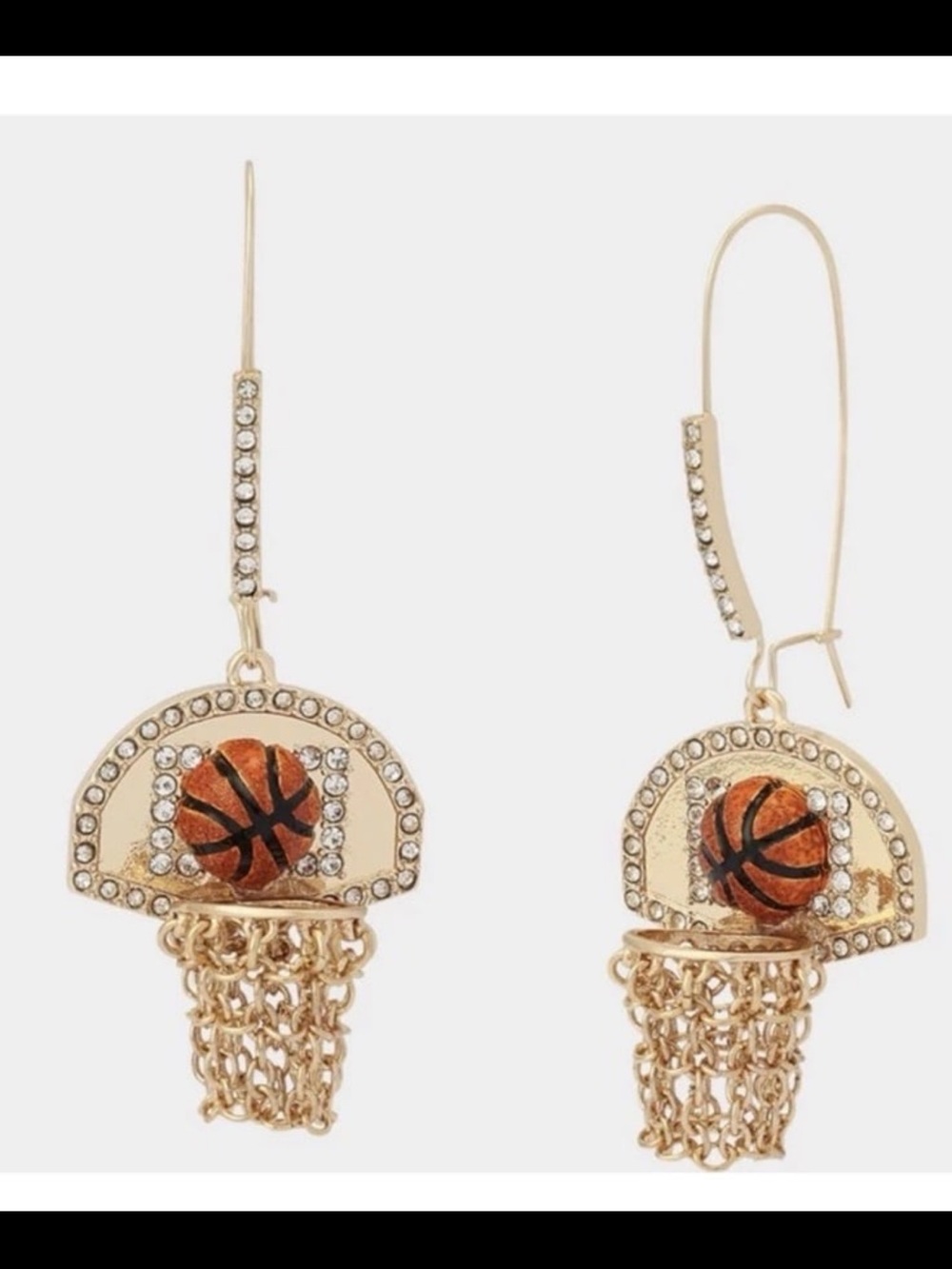 Betsey Johnson Basketball Hoop Earrings Gold Tone Crystal Rhinestone Dangle NWT